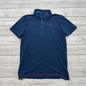 Napapijri Polo Shirt Men's Medium Navy Blue Pique Short Sleeve Open Road Biker